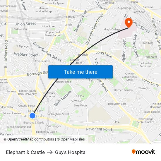 Elephant & Castle to Guy's Hospital map