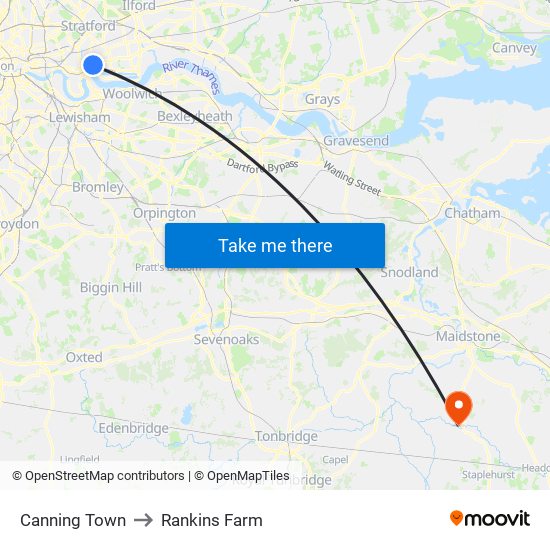 Canning Town to Rankins Farm map