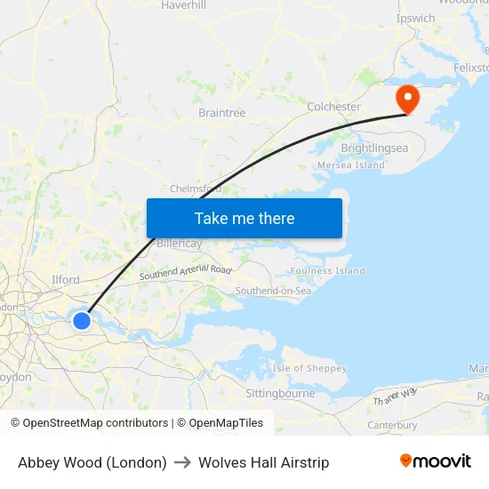 Abbey Wood (London) to Wolves Hall Airstrip map