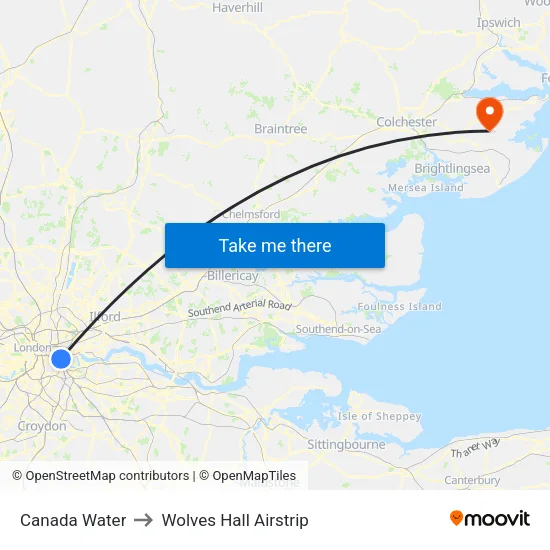 Canada Water to Wolves Hall Airstrip map