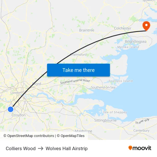 Colliers Wood to Wolves Hall Airstrip map
