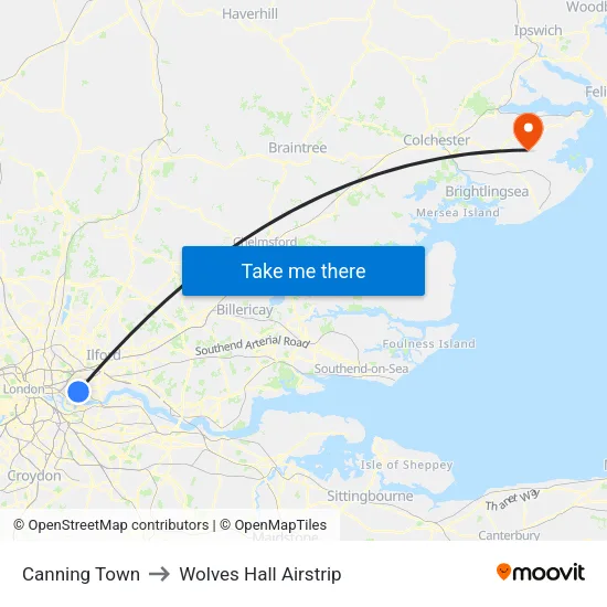 Canning Town to Wolves Hall Airstrip map