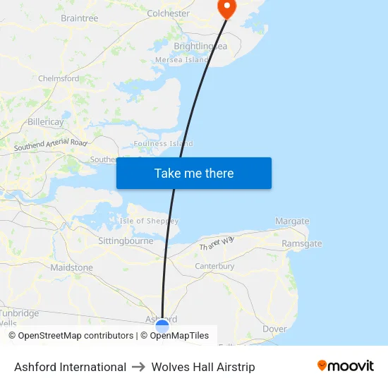 Ashford International to Wolves Hall Airstrip map
