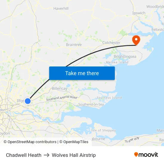 Chadwell Heath to Wolves Hall Airstrip map