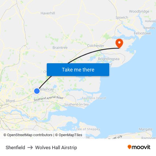 Shenfield to Wolves Hall Airstrip map