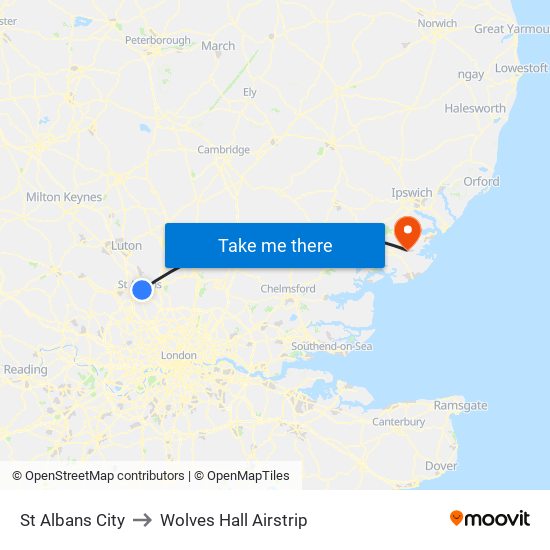 St Albans City to Wolves Hall Airstrip map