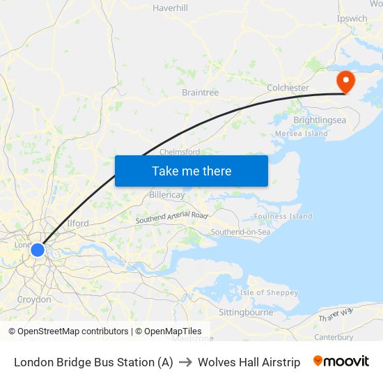 London Bridge Bus Station (A) to Wolves Hall Airstrip map