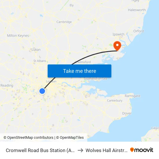 Cromwell Road Bus Station (A2) to Wolves Hall Airstrip map