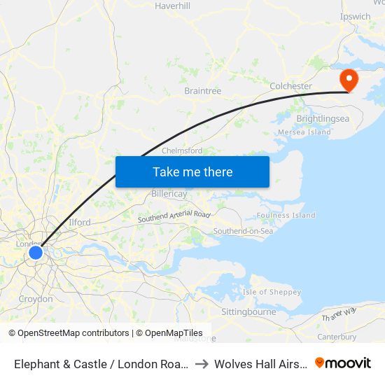 Elephant & Castle / London Road (E) to Wolves Hall Airstrip map