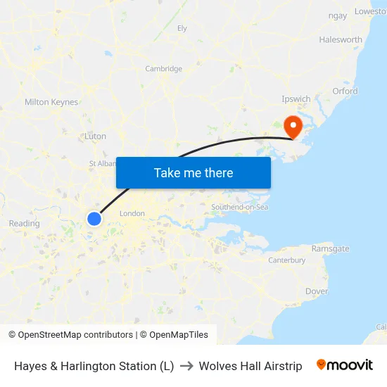 Hayes & Harlington Station (L) to Wolves Hall Airstrip map