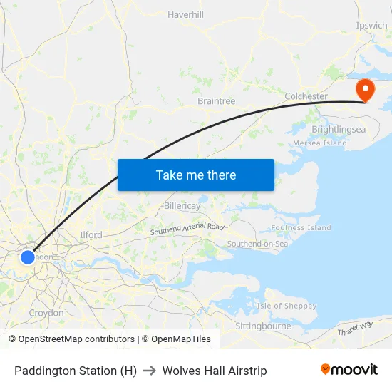 Paddington Station (H) to Wolves Hall Airstrip map
