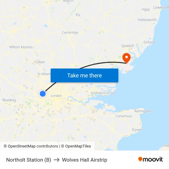 Northolt Station (B) to Wolves Hall Airstrip map