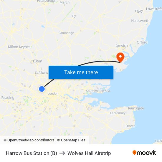 Harrow Bus Station (B) to Wolves Hall Airstrip map