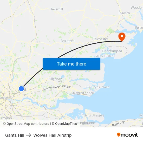 Gants Hill to Wolves Hall Airstrip map
