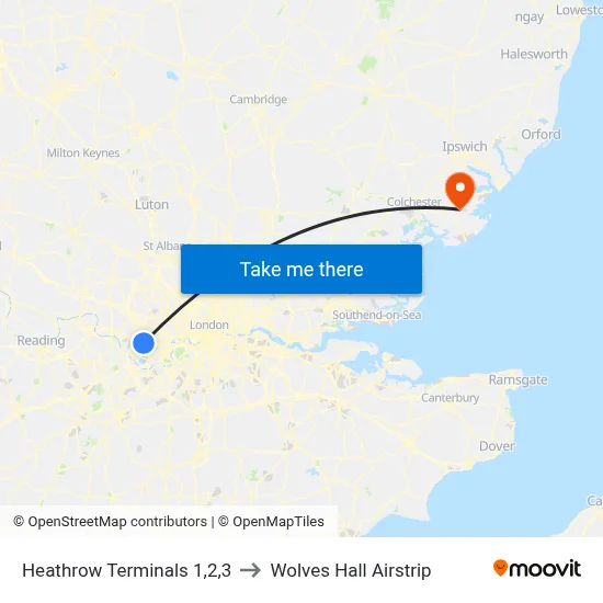 Heathrow Terminals 1,2,3 to Wolves Hall Airstrip map