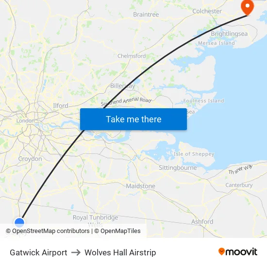 Gatwick Airport to Wolves Hall Airstrip map