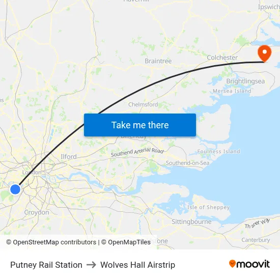 Putney Rail Station to Wolves Hall Airstrip map