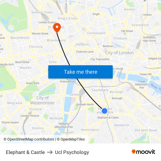 Elephant & Castle to Ucl Psychology map