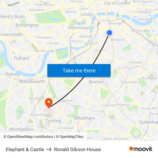 Elephant & Castle to Ronald Gibson House map