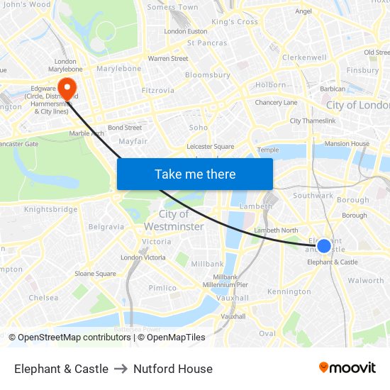 Elephant & Castle to Nutford House map