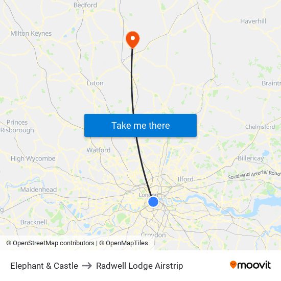 Elephant & Castle to Radwell Lodge Airstrip map
