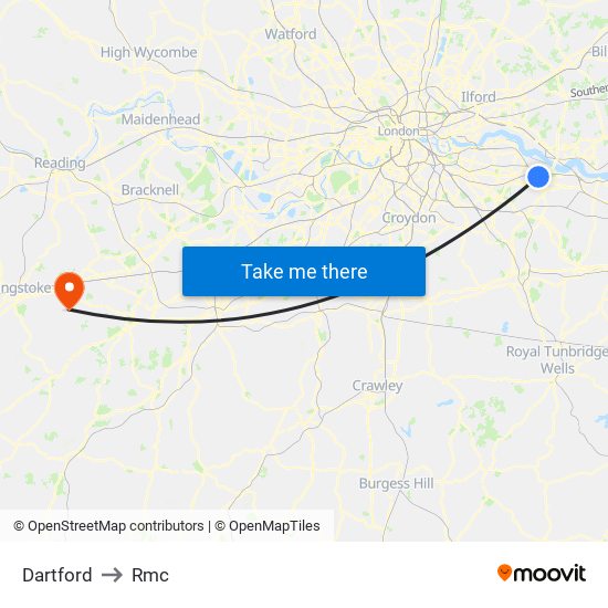 Dartford to Rmc map