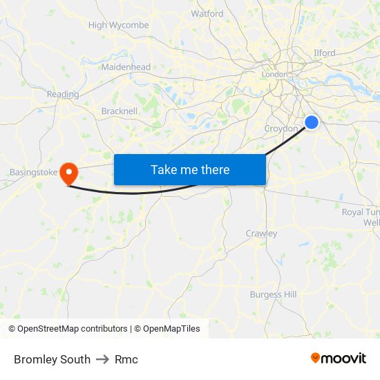 Bromley South to Rmc map