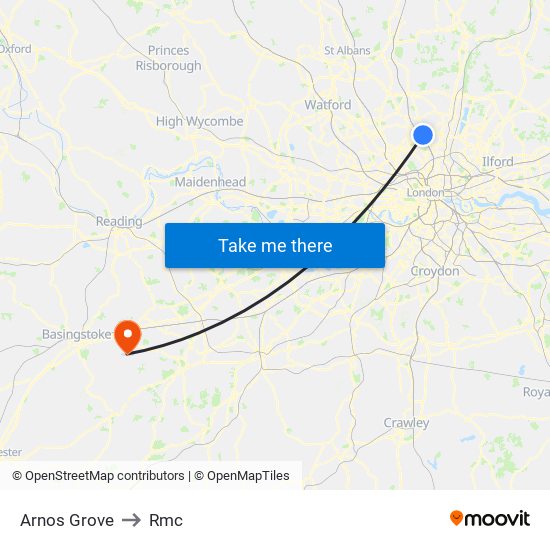 Arnos Grove to Rmc map