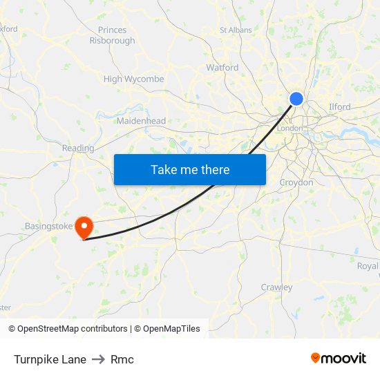 Turnpike Lane to Rmc map