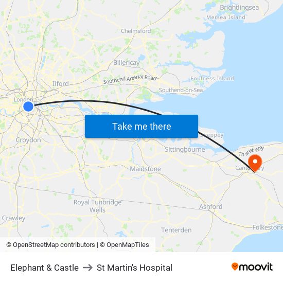 Elephant & Castle to St Martin's Hospital map