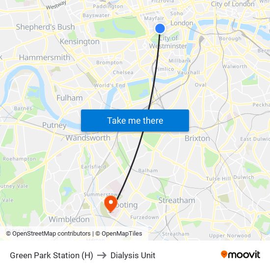 Green Park Station (H) to Dialysis Unit map
