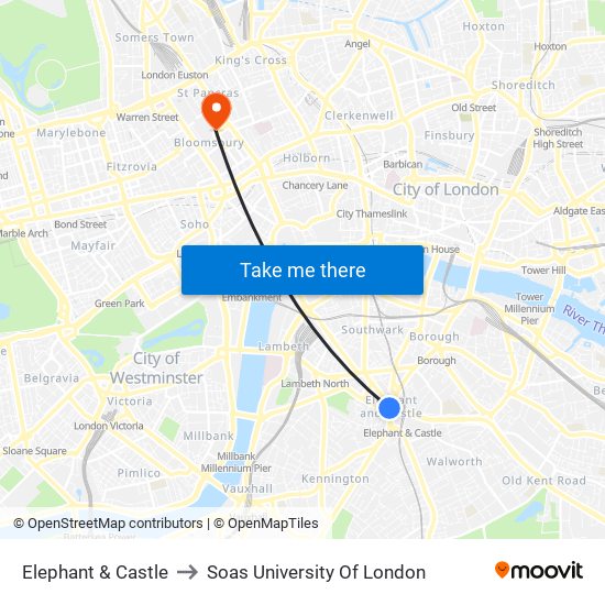 Elephant & Castle to Soas University Of London map