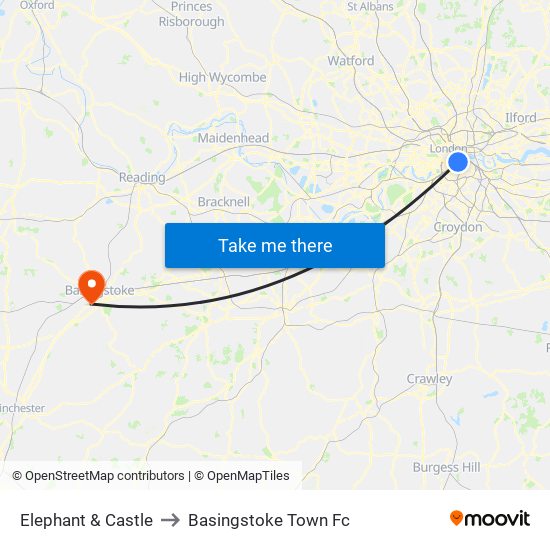 Elephant & Castle to Basingstoke Town Fc map