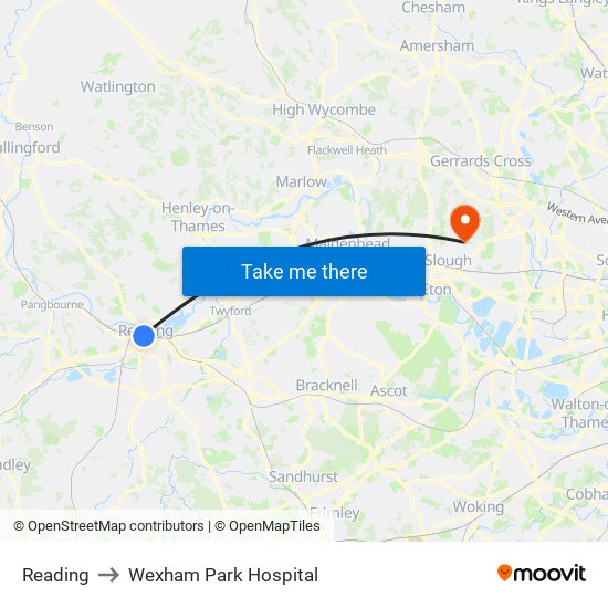 Reading to Wexham Park Hospital map