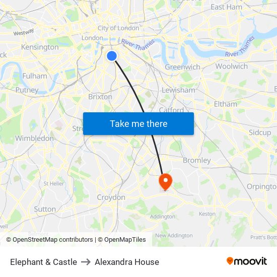 Elephant & Castle to Alexandra House map