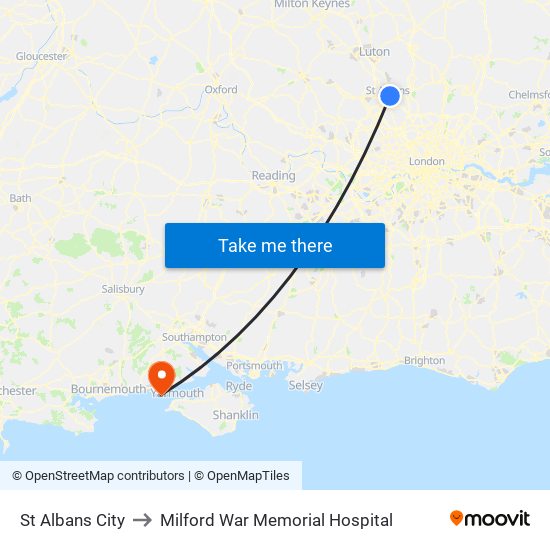 St Albans City to Milford War Memorial Hospital map