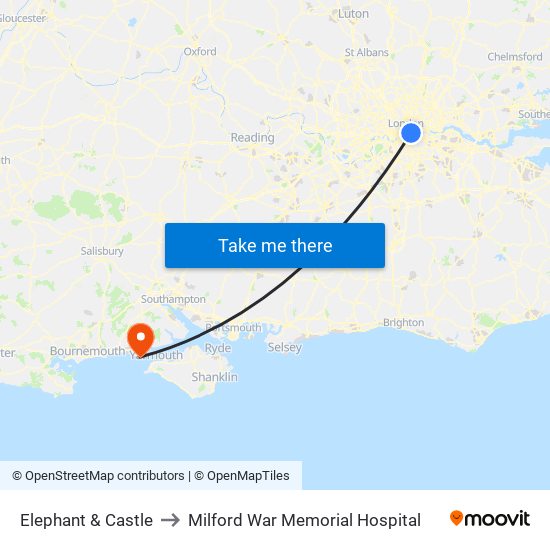 Elephant & Castle to Milford War Memorial Hospital map
