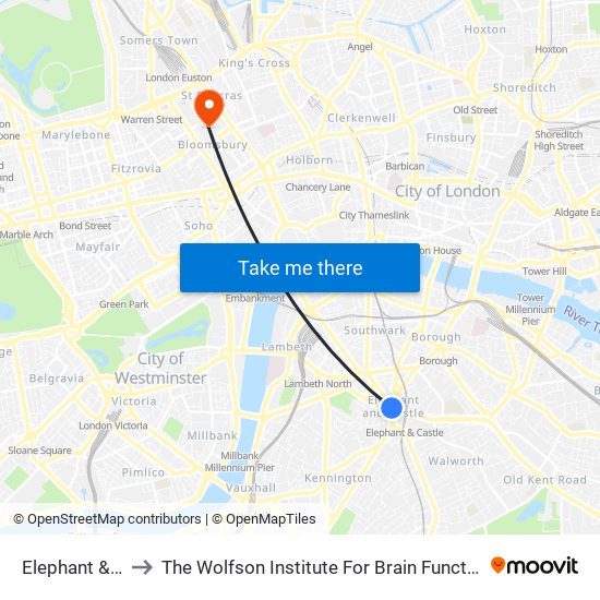 Elephant & Castle to The Wolfson Institute For Brain Function & Development map