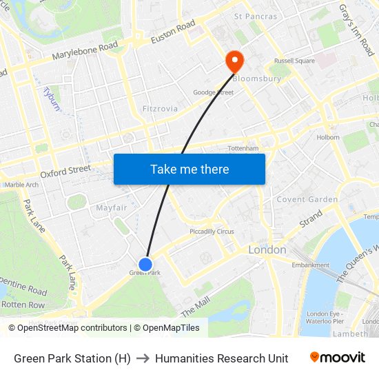 Green Park Station (H) to Humanities Research Unit map