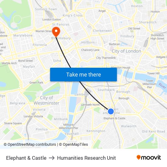 Elephant & Castle to Humanities Research Unit map