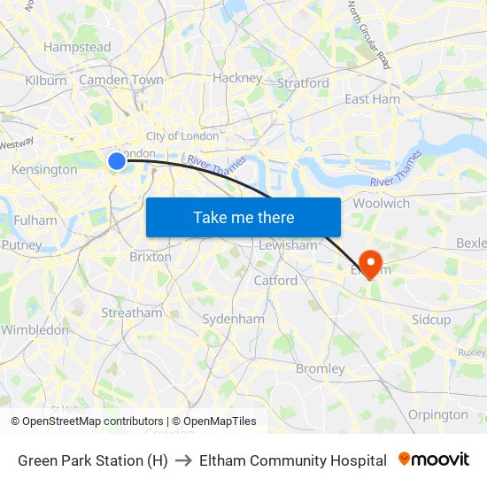 Green Park Station (H) to Eltham Community Hospital map