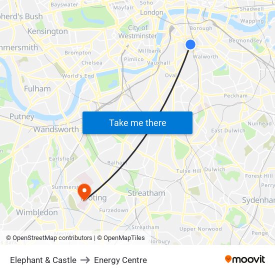 Elephant & Castle to Energy Centre map