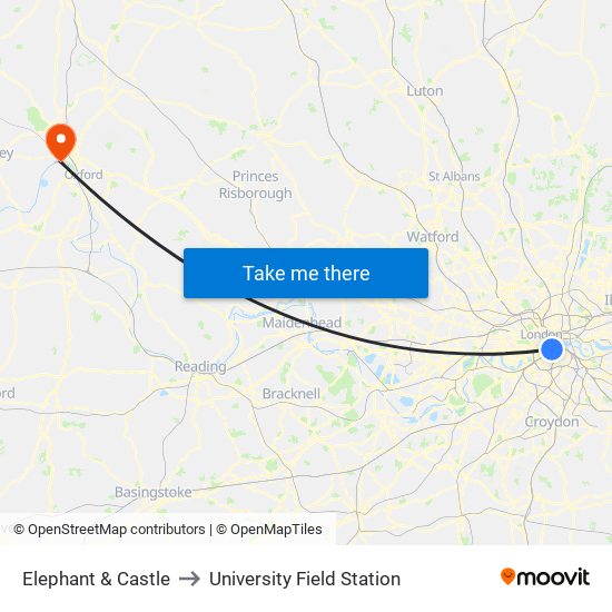 Elephant & Castle to University Field Station map