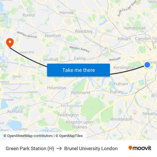 Green Park Station (H) to Brunel University London map