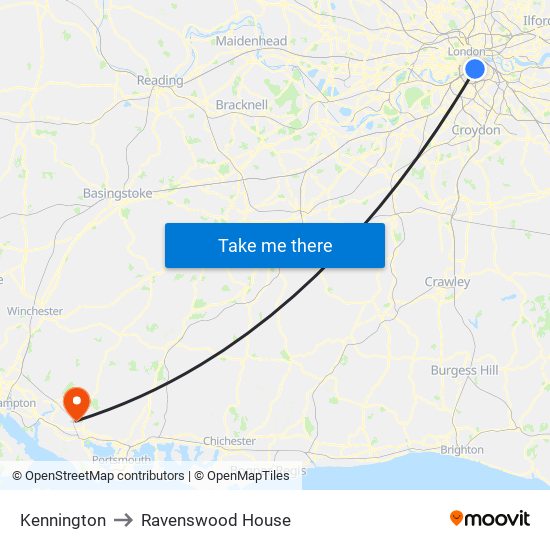 Kennington to Ravenswood House map