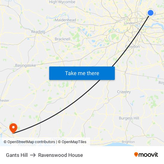 Gants Hill to Ravenswood House map