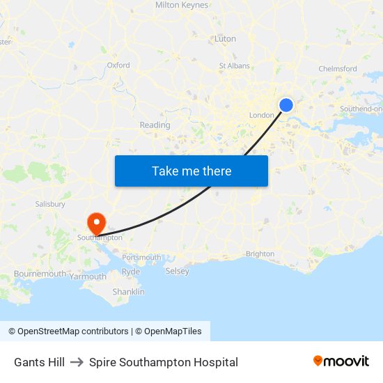 Gants Hill to Spire Southampton Hospital map