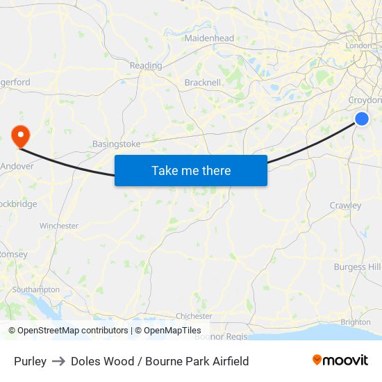 Purley to Doles Wood / Bourne Park Airfield map