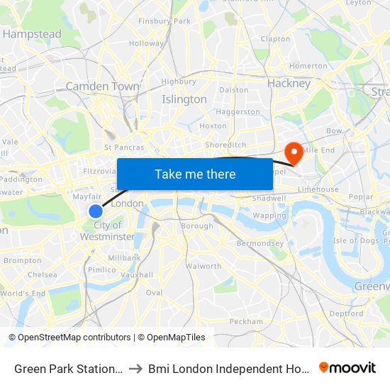 Green Park Station (H) to Bmi London Independent Hospital map