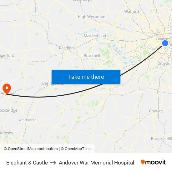 Elephant & Castle to Andover War Memorial Hospital map